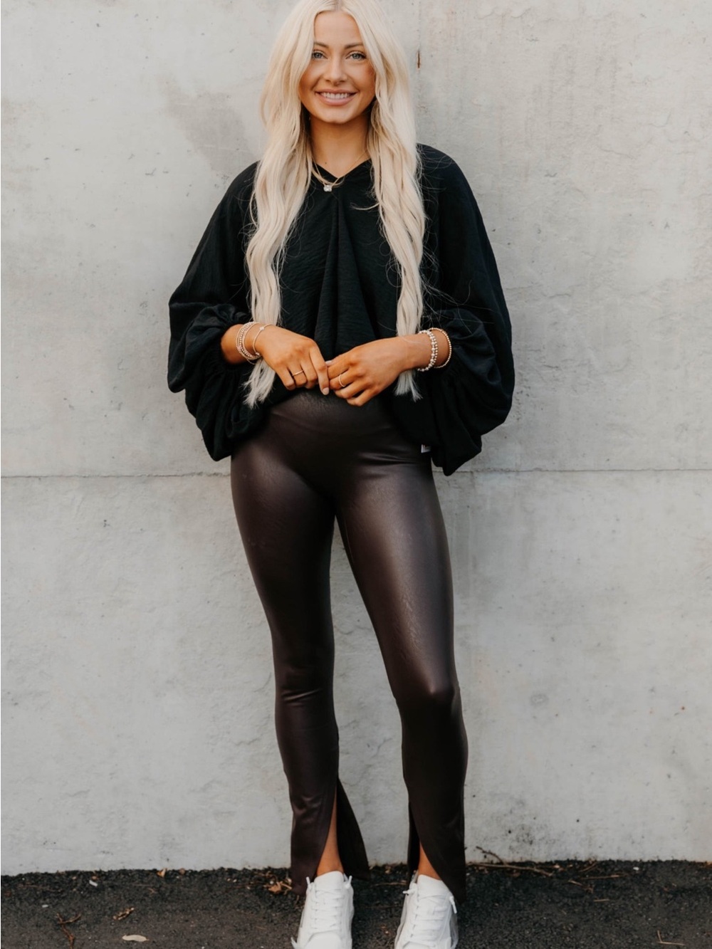 SPANX Leather-Like Front Slit Skinny Pants Sz L 🖤✨